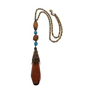 Interesting Vintage Glass Pendant Necklace (A5685)